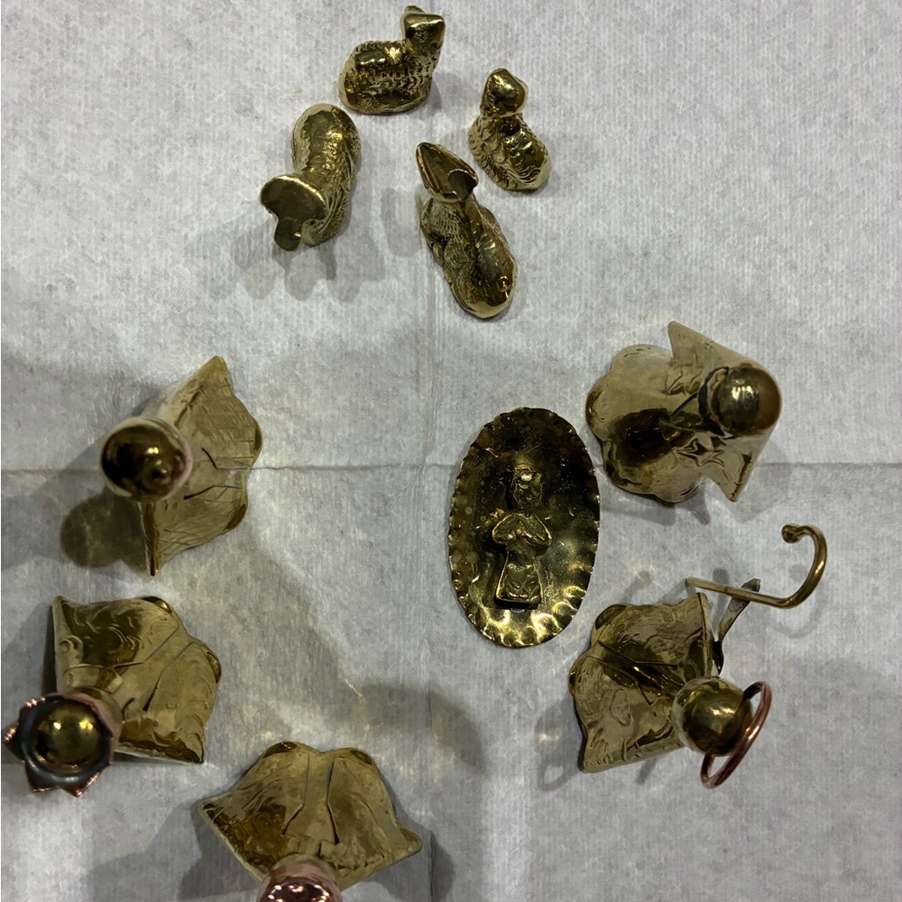 Nativity Set Copper Brass Laton Mexico 10 pc Creche Jesus Animals Miniature Ving